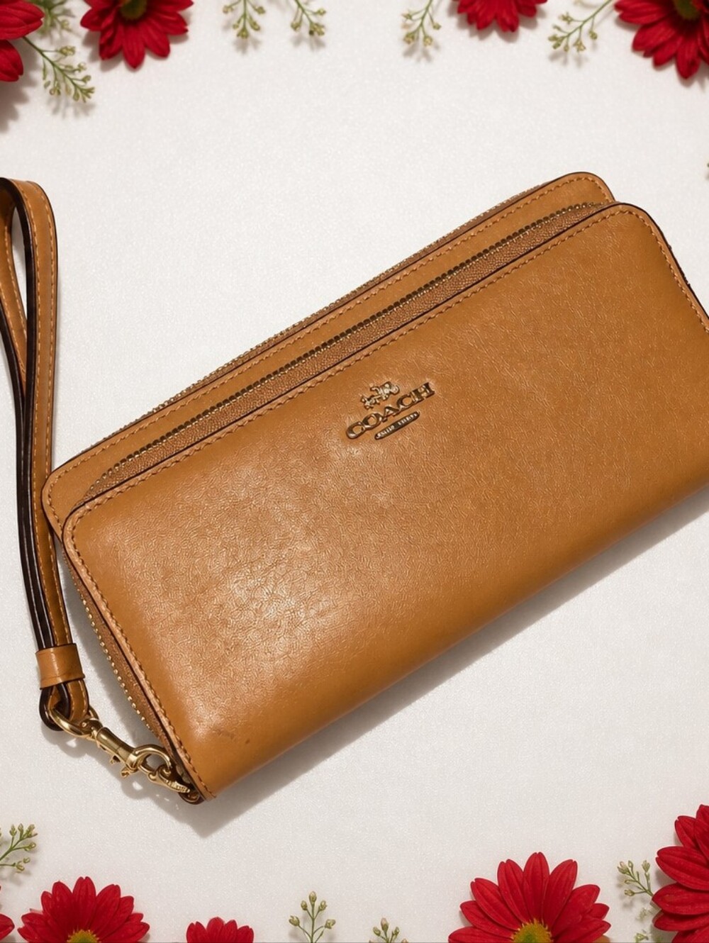 Coach Double Zip Wallet Wristlet Tan